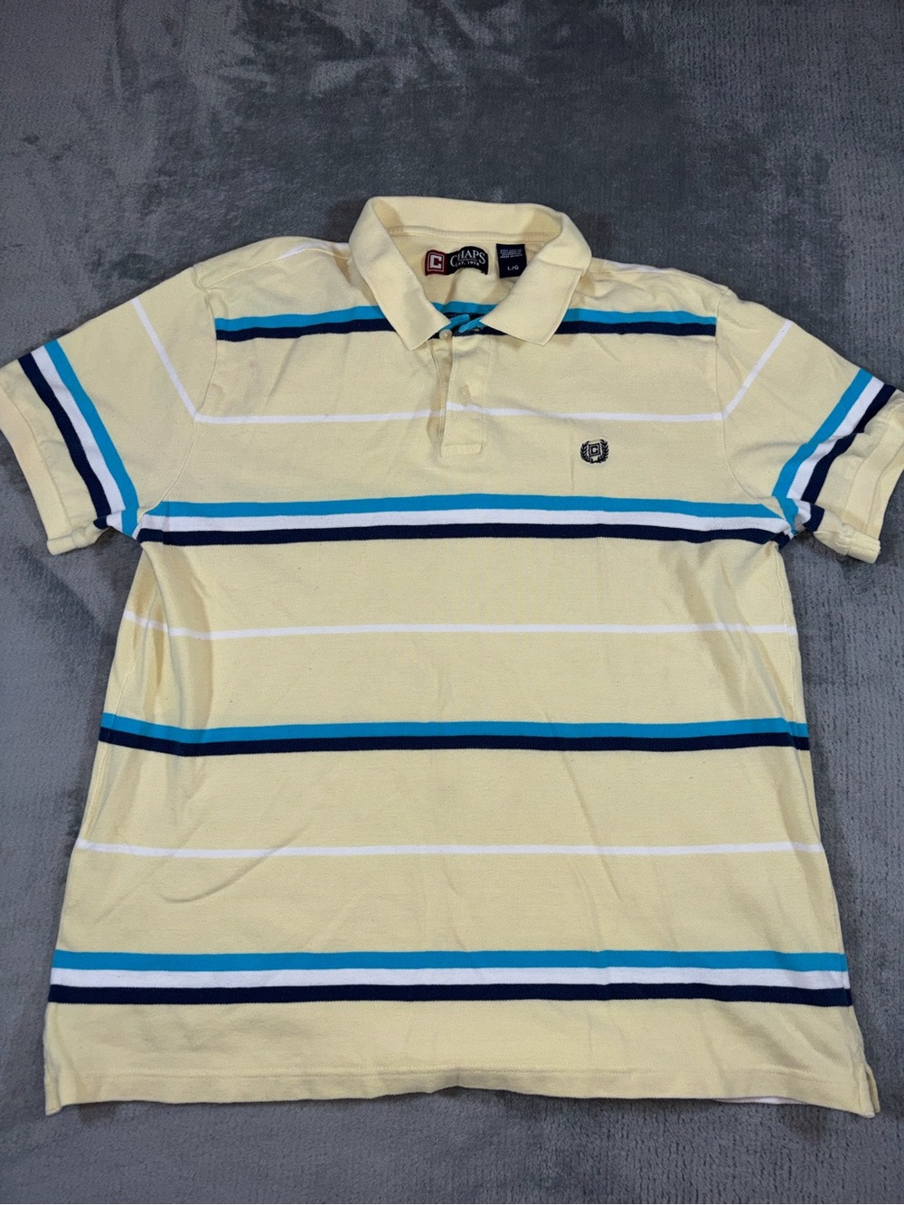 Chaps Yellow Striped Polo with Blue and Navy Bands